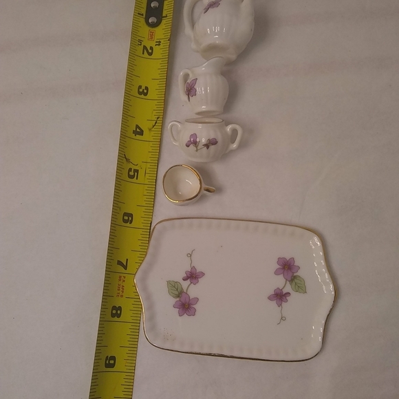 LEFTON Miniature Tea Set White Lilac with Gold Trim 6 Piece' Vintage Collectible - Picture 3 of 9